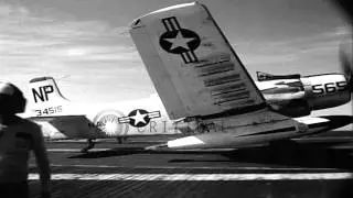 US A-1H Skyraider makes a recovery and lands on the deck USS Hancock CV-19 after ...HD Stock Footage