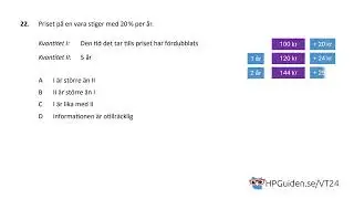 KVA uppgift 22 från högskoleprovet våren 2024 provpass 5 kvantitativ del