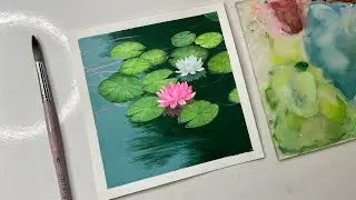 Water lilies painting/ gouache painting tutorial/ gouache painting for beginners tutorial