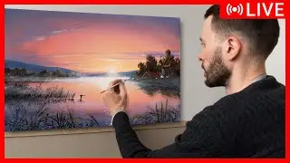 🔴 Acrylic Painting Tutorial - Summer Dawn / Easy Art / Drawing Lessons / Рисование акрилом. Пейзаж