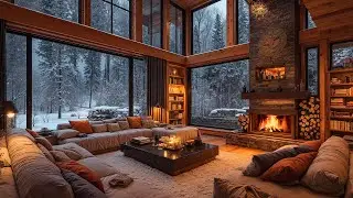 Cozy Winter Ambience with Smooth Piano Jazz Music for Study, Work ⛄ Warm Crackling Fireplace Sound 🔥