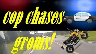 Grom wheelies in front cop then runs!