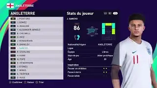 PES 2021 England Player Ratings | Sancho, Chilwell, Pickford, Kane | Full Game