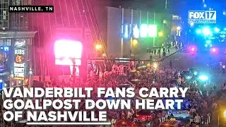 Vanderbilt football goalpost carried down Broadway after Alabama upset