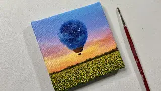 Sunflower field painting/acrylic painting for beginners tutorial/landscape painting tutorial/