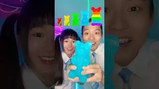 Giant Rainbow Gummy Bear Challenge ASMR🥵emoji mukbang