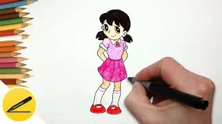 How to draw Shizuka from Doraemon step by step - Drawing anime characters for children