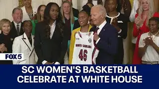 South Caroline Gamecocks Women's Basketball celebrate at White House