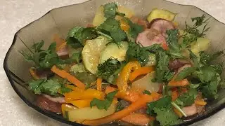 Овощное рагу с копчёными сосисками