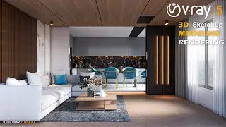 Living room | kitchen with Dining room Design | Vray 5 Sketchup interior  #25