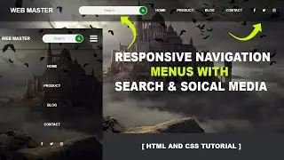 Transparent responsive navigation menus with  search box and social media