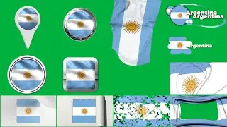 Argentina Multi Flag PACK Green Screen + Alpha