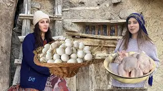 daily village life : Grandma cooks a traditional dish called 