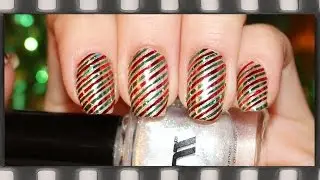 Новогодний дизайн ногтей с лентой | Cute Nail Art Design for Christmas - Candy Cane