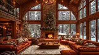 Cozy Christmas Ambience with Christmas Jazz Instrumental Music 🎄 Snowfall, Fireplace Sounds to Relax