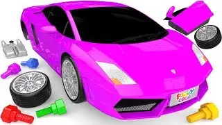 Lamborghini Toy Car Breaking Blocks and Painting Street Vehicle with Learn Colors for Kids