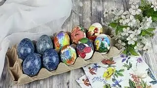 Как оригинально и быстро покрасить яйца на Пасху. 4 способа окраски яиц. Декупаж  и космические яйца