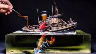 Lobster Attacks Fishermen Diorama