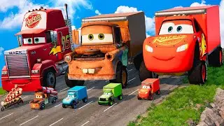 Big & Small Lightning McQueen vs Tow Mater vs Mack Truck vs Small Pixar Cars in BeamNG.Drive