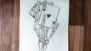 How To Draw Skeleton Hand Holding Ace's Cards || Tattoo Drawing Tutorial