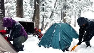 Winter Camping In A Snow Storm - 4K - Lake Tahoe, California