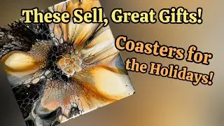 426. Fall Coasters, These Sell! Fluid Art for Beginners, Awesome Colors. Acrylic Paint Tutorial