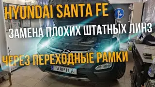 Простая замена Линз на bi-Led через Переходные рамка HYUNDAI SANTA FE III