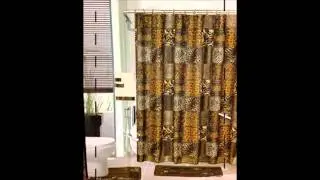 LEOPARD BROWN Bathroom Rug Shower Curtain Mat Rings Towel Set