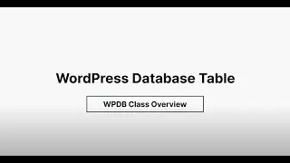 Custom Database Table  - WPDB Class Overview
