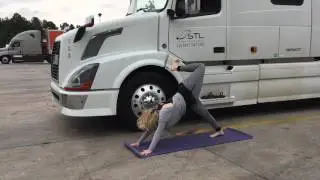 Yoga in truck parking lot