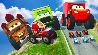 Big & Small Lightning McQueen with Big Wheels  vs Small Pixar Cars in BeamNG Drive