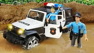 Police Car Toy Truck Help Friend | Build Bridge Blocks Toys for Kids