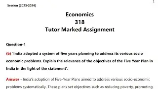 Nios Class 12th Economics (318) Solved TMA Solution Session (October 2024)