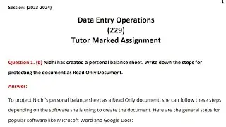 Nios Class 10th Data Entry Operations (229) Solved TMA Solution Session (October 2024)