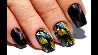 Beautiful and simple nail design. TOP Surprising Nail Designs Cat's Eye Leaf