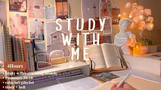 4-HOUR 🍞 Late Night Study With Me • Fire Crackling🕯️+ Lofi bgm • Pomodoro 50-10 • Day172✏️