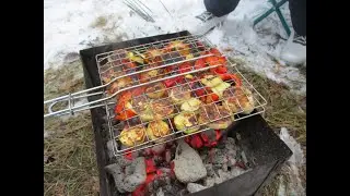 Зимний шашлык.Овощи Гриль. Стрельба и лыжи)