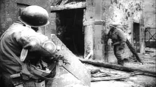 Soldiers of the 7th Army fight German troops and assist civilians near Strasbourg...HD Stock Footage