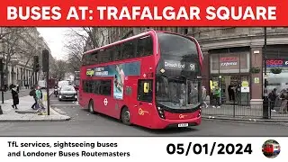 London buses at Trafalgar Square 05/01/2024