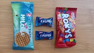 Milkolu Biscuit vs Khopra Candy vs Gofy Chocolate Beans | Some lots fo candies