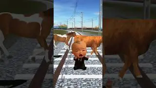 Baby crying in train line😲😲 elephant save baby cow horse crossing train line🚞 