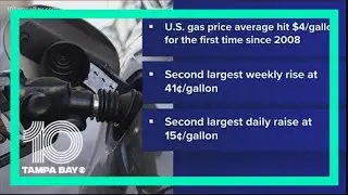 National average price of gas hits $4 for first time since 2008, GasBuddy reports