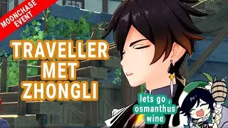 Gouba met Zhongli with Traveller cutscene  | Moonchase event | Genshin impact