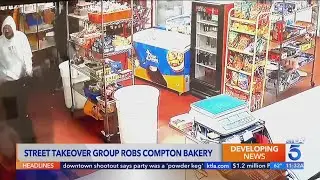 Street takeover mob raids Compton bakery, smashes car into store