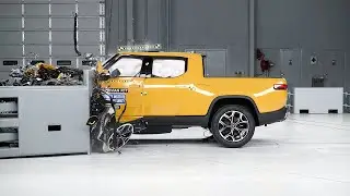 2022 Rivian R1T driver-side small overlap IIHS crash test