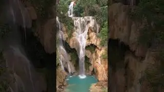 The cascading waters of Kuang Si Waterfall!! Full 4K Video in Link #shorts #waterfall #laos #travel