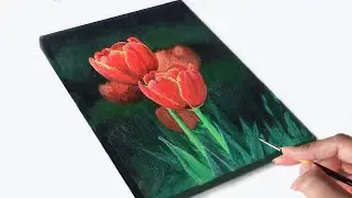 Acrylic Painting || Tulip Field Acrylic Painting for Beginners