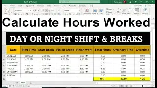 Excel Timesheet and Overtime Calculate - shift work Day o Night Shift & Breaks