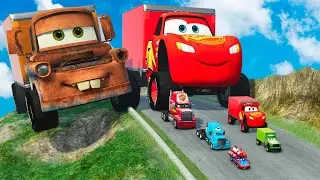 Big & Small Lightning McQueen vs BIG TOW MATER and Small Pixar Cars vs DOWN OF DEATH in BeamNG.Drive