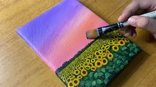 How to paint Sunflower field/ step by step acrylic painting for beginners /#36 